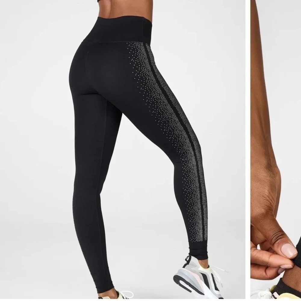 Reflective Legging Fabletics High-Waisted Sculptknit Black Silver Size Small - Picture 14 of 17